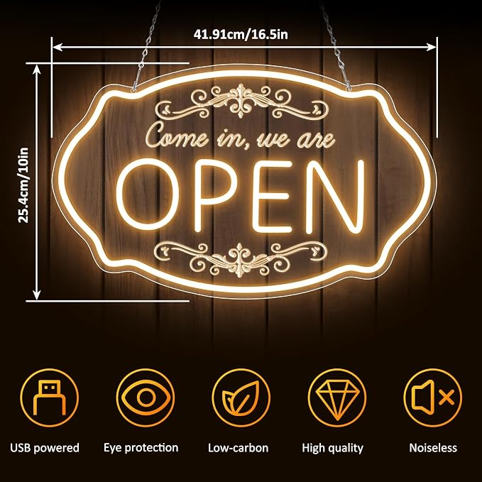 Open Sign for Business, 16.5 x 10 Inch Come In We're Open LED Neon Sign - Image 4