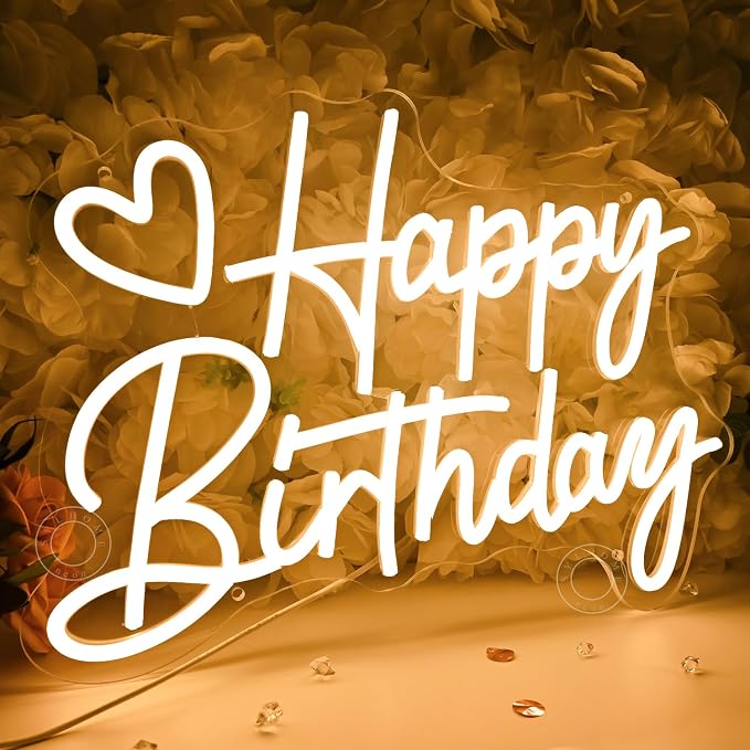 SYLHOME Happy Birthday Led Neon Light Sign Heart Birthday Party Bedroom Wall - Image 5