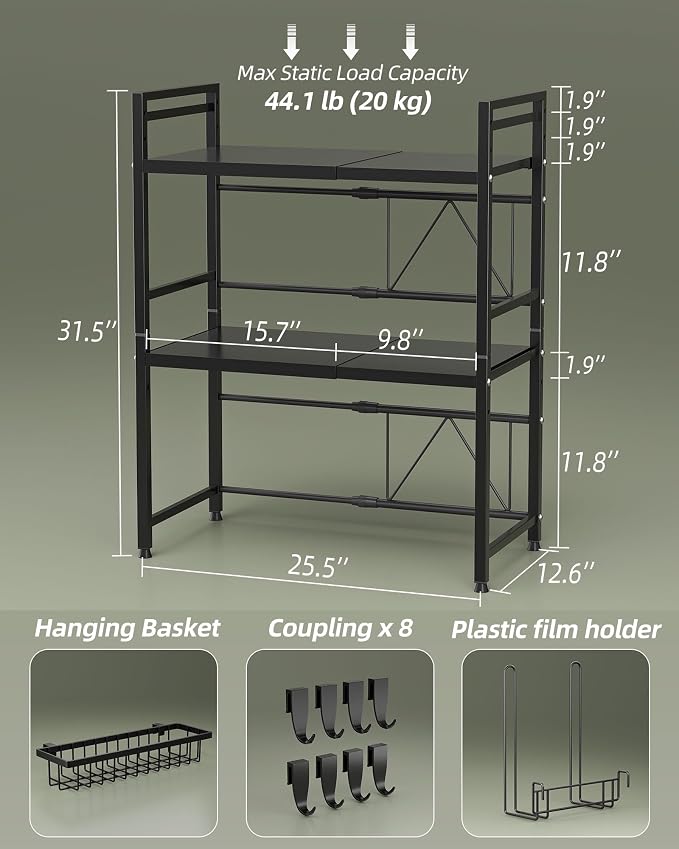 NETEL Expandable Microwave Stand, 3 Tier Metal Kitchen Countertop Organizer - Image 3