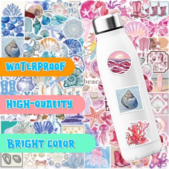 100PCS Summer Ocean Stickers Pack, Waterproof Marine Aesthetic Decals, Cute - Image 2