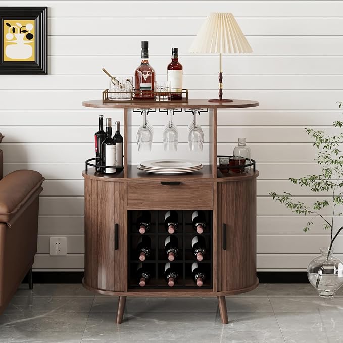 31.5" Home Bar Cabinet with Wine Rack, Industrial Coffee Bar Cabinet with - Image 3