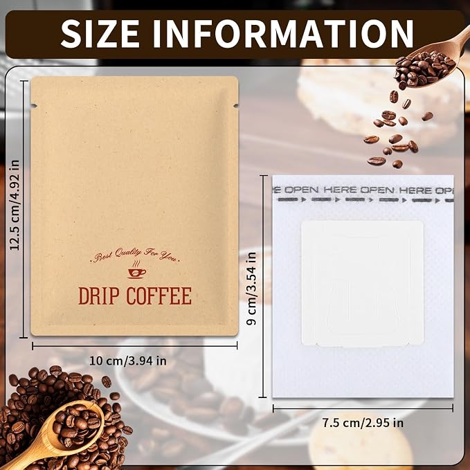 100 PCS Drip Coffee Bag with Coffee Filter Paper Bag Aluminum Foil Hanging Ear - Image 4