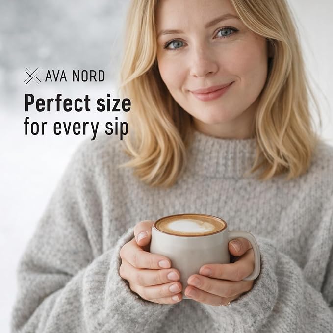 Ava Nord Small Ceramic Coffee Mugs Set of 4 | 8 oz Stoneware Coffee Cups | - Image 4
