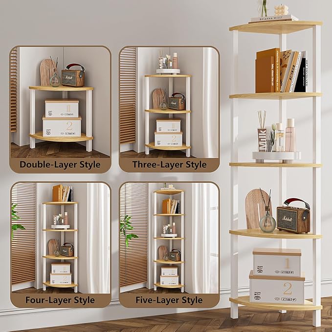 VIMBER Corner Shelf, 5-Tier Corner Bookshelf, Industrial Corner Ladder Shelf - Image 4
