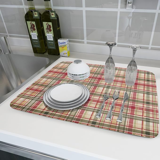Giwawa Autumn Decorative Dish Drying Mat, Fall Buffalo Plaids Checkered Dish - Image 6
