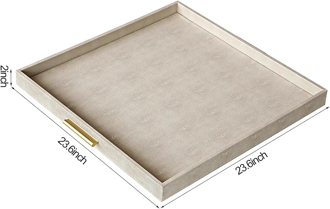 HofferRuffer Extra Large Square Serving Tray, Elegant Faux Leather Ottoman Tray - Image 2