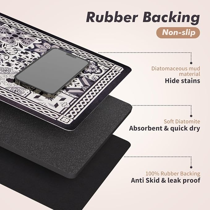 Coffee Mat, Boho Style Dish Drying Mat, Fast Water Absorption, Hide Stains - Image 4