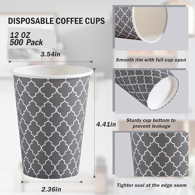 Lamosi Coffee Cups 12OZ 500 Pack, Disposable Coffee Cup, Disposable Cups - Image 2
