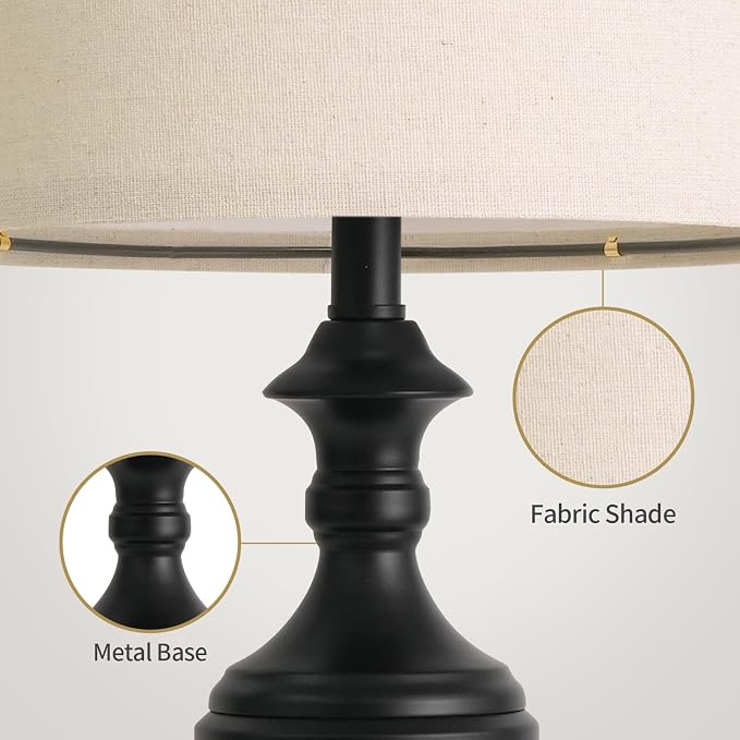 BOBOMOMO Black Lamps Set of 2-20.5" Farmhouse Metal Table Lamps - Image 4