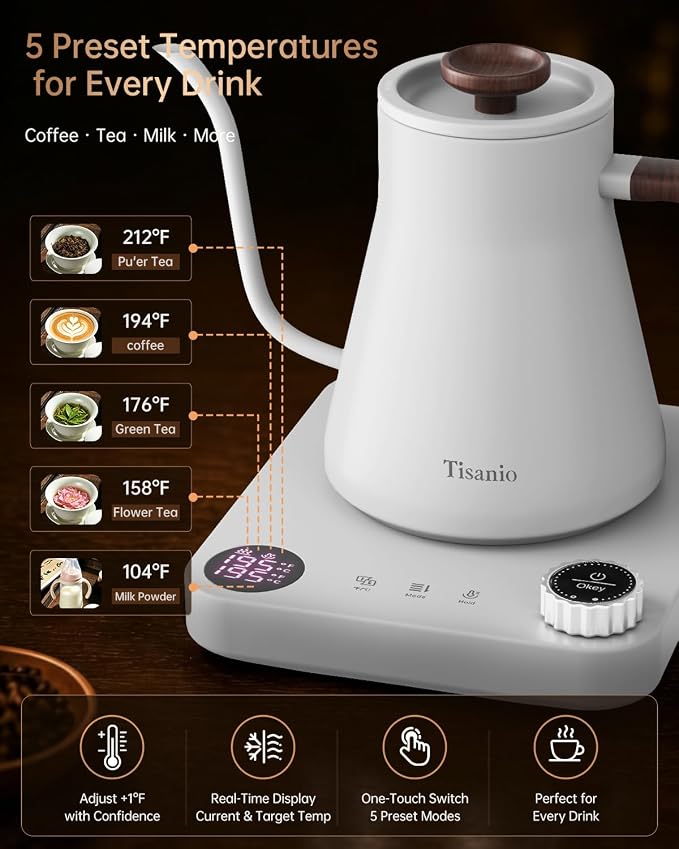 Gooseneck Electric Kettle for Pour Over Coffee, ±1°F Precision Control - Image 7