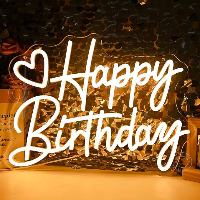 SYLHOME Happy Birthday Led Neon Light Sign Heart Birthday Party Bedroom Wall - Image 2