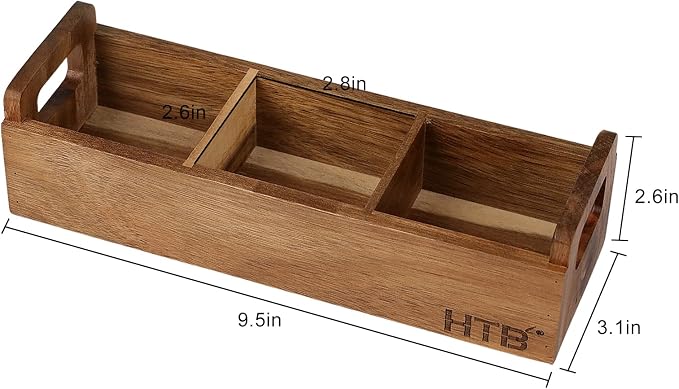 HTB Small Wooden Tea Bag Box 2PCS, 3 Compartments Acacia Wood Tea Bag Chest - Image 2