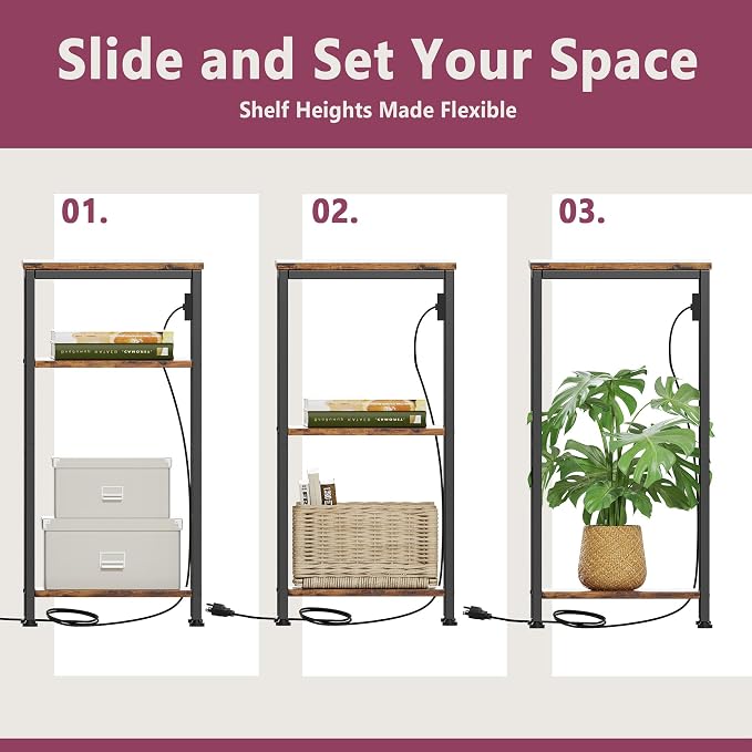 Side Table with Charging Station, Nightstand with USB Ports and Outlets - Image 7