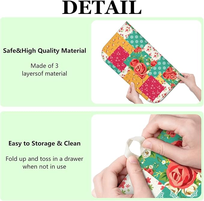 Boho Floral Dish Drying Mat for Kitchen Countertops, Farmhouse Flower - Image 7