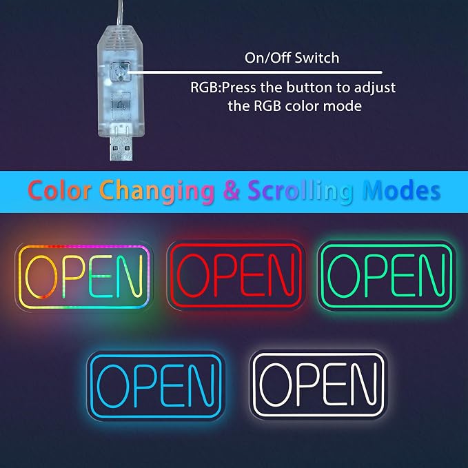 Open Signs for Business, 16.5"x 9" Dimmable Led Neon Open Sign Ultra Bright - Image 4
