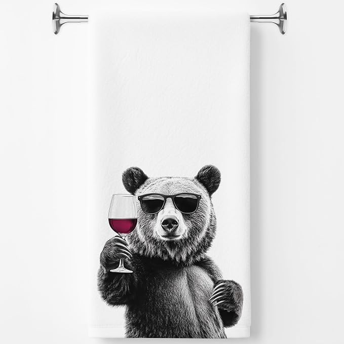 Funny Bear Wine Kitchen Towels, Bar Towel by Unknown