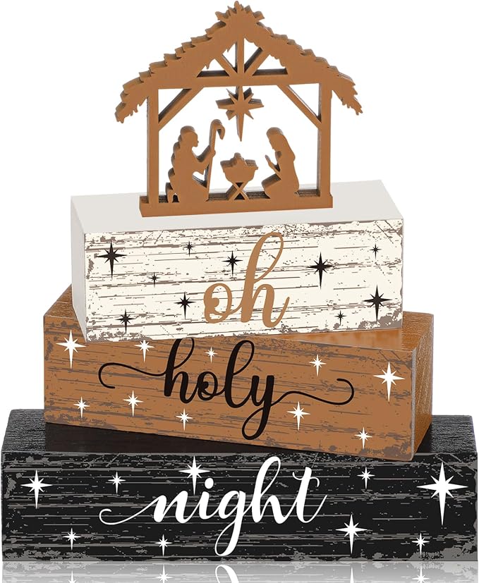 Geelin 4 Pieces Christmas Nativity Scene Table Decorations Xmas Wooden Silent by Geelin