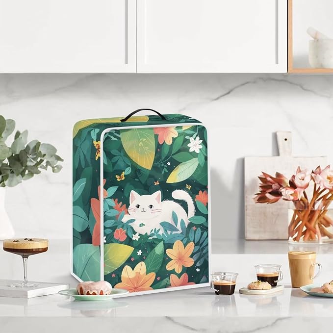 Cat Green Leaves Coffee Machine Covers Anti Dust Covers - Image 4