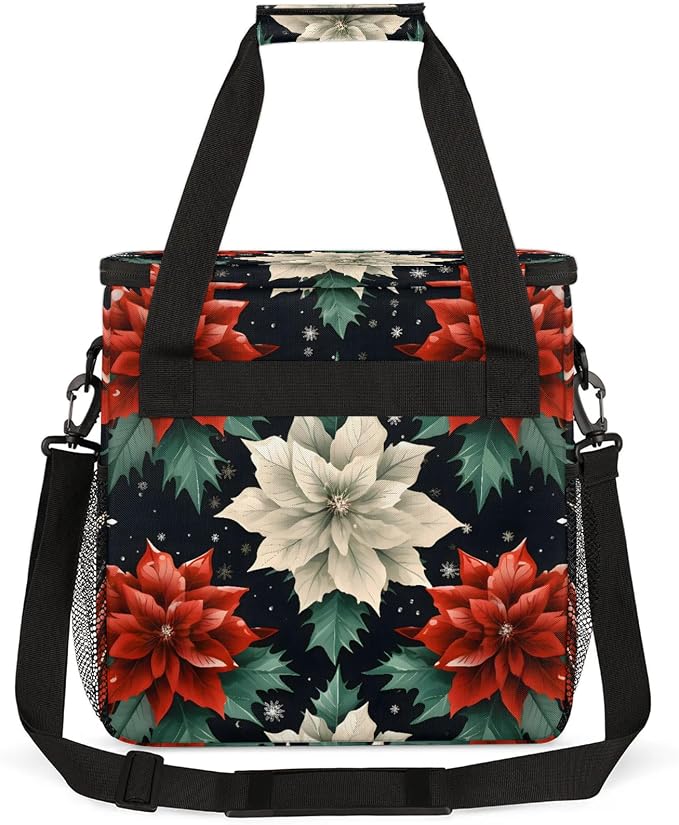 Christmas Flower Red And Beige Coffee Maker Carring Bag, Large Insulated - Image 5