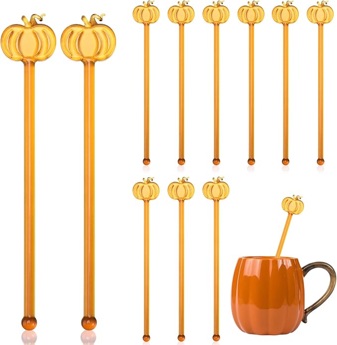 SiliFine 12 Pcs Pumpkin Glass Drink Stirrers 7 Inch Fall Swizzle Sticks 3D Fall by SiliFine