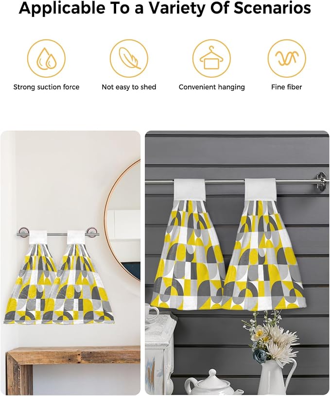 Hanging Kitchen Towels Mid Century Geometric Bathroom Hand Towels - Image 4