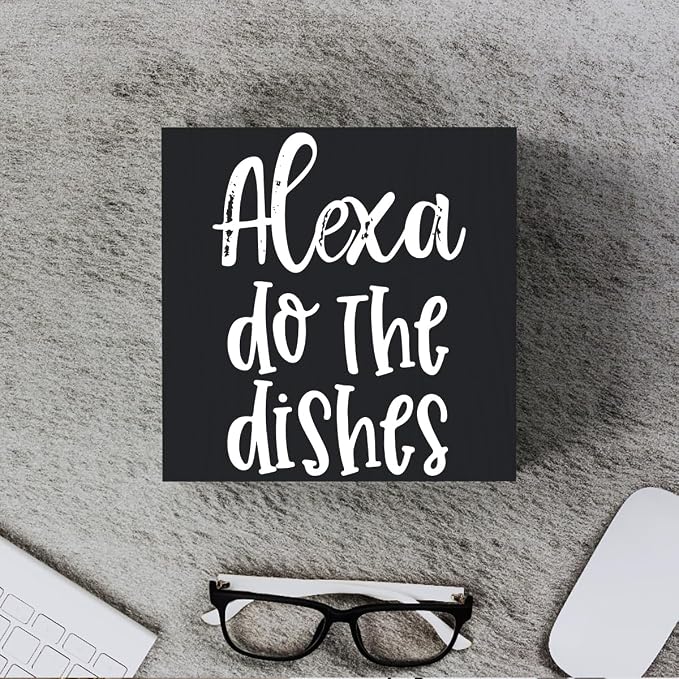 Funny Kitchen Wooden Box Sign Plaque Alexa Do the Dishes Black Wood Box Sign - Image 4