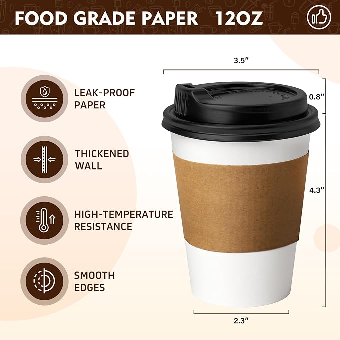 YEEHAW 12 oz 100 Pack Disposable Paper Coffee Cups - Image 2