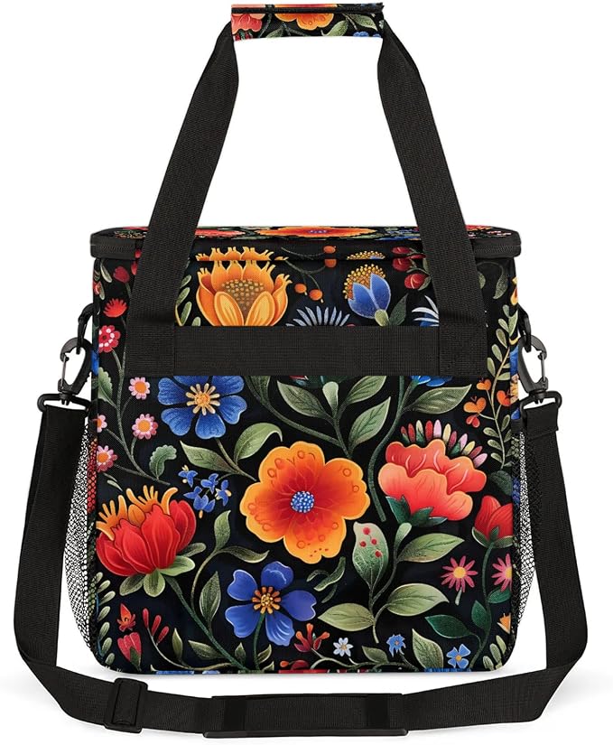 Boho Flower Coffee Maker Carring Bag, Large Insulated Storage Organizer Case - Image 5
