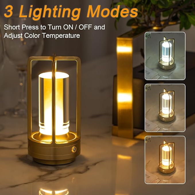Cordless Table Lamp Rechargeable, Battery Operated Crystal Lamp, Stepless - Image 3