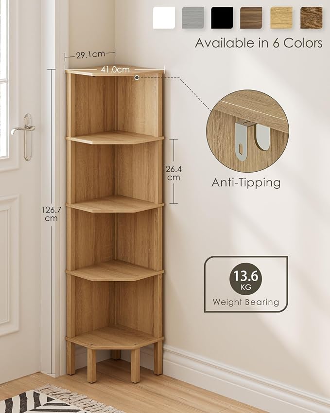 Corner Shelf, 5 Tier Corner Bookshelf, Display Corner Shelf Stand - Image 2