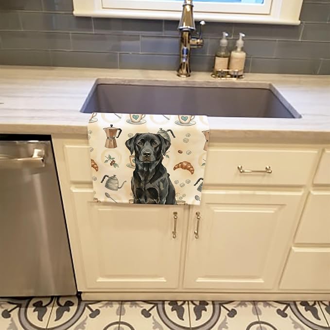 Caroline's Treasures Black Labrador Retriever Coffee Bar Kitchen Towel Velour - Image 2