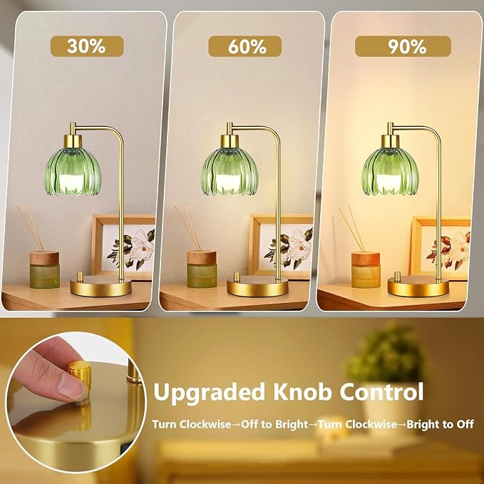 ILLMTW Green Table Lamp Set of 2, Small Glass Bedside Lamps Dimmable Boho - Image 2