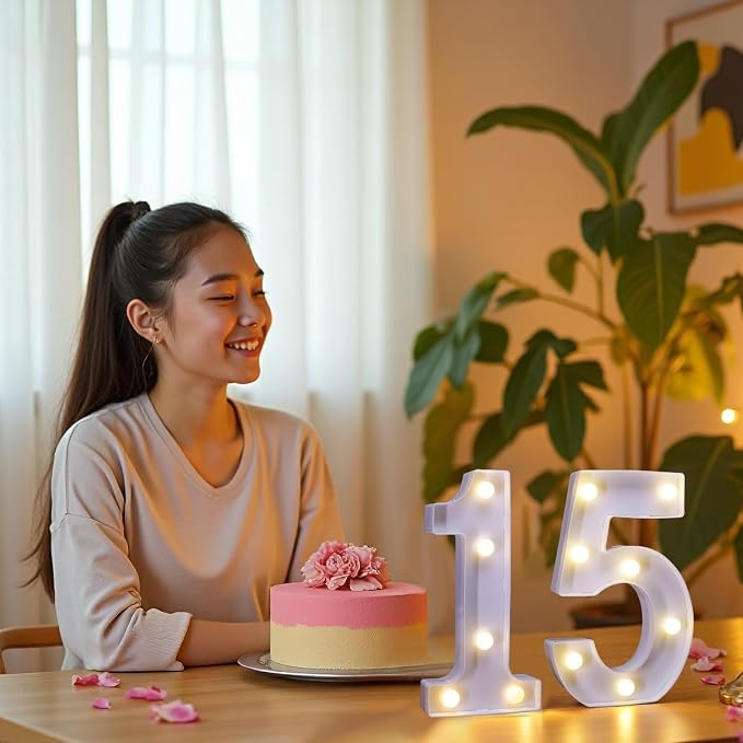 15th Birthday Decoration Light Up Letters, Battery Powered LED Numbers Marquee - Image 3