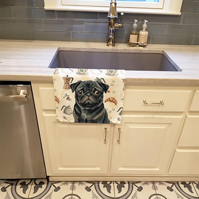 Caroline's Treasures Black Pug Coffee Bar Kitchen Towel Velour Plush Front and - Image 2