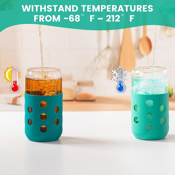 Mrsdry Glass Cups with Lids and Straws, 16oz Drinking Glasses Set with Silicone - Image 5