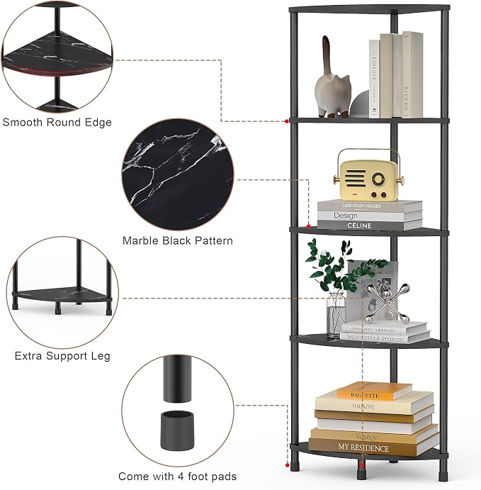 Book Shelf Corner Shelf, 5 Tier Corner Bookshelf Display - Image 6