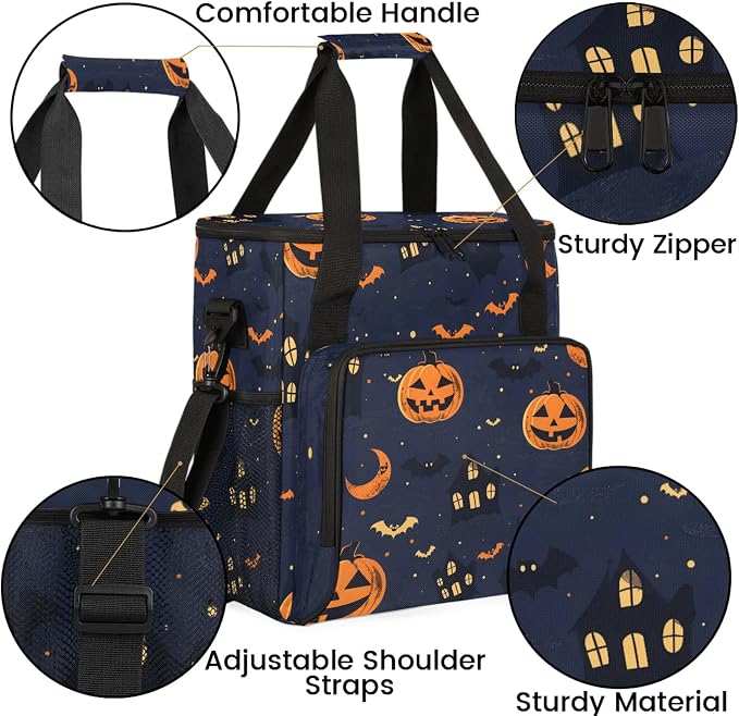Halloween Pumpkin Bat Coffee Maker Carring Bag, Large Insulated Storage - Image 6