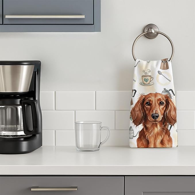 Caroline's Treasures Longhaired Red Dachshund Coffee Bar Kitchen Towel Velour - Image 3