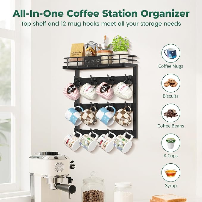 EsLuker.ly Coffee Mug Holder Wall Mounted Display Rack, Metal Cup Hanger - Image 4