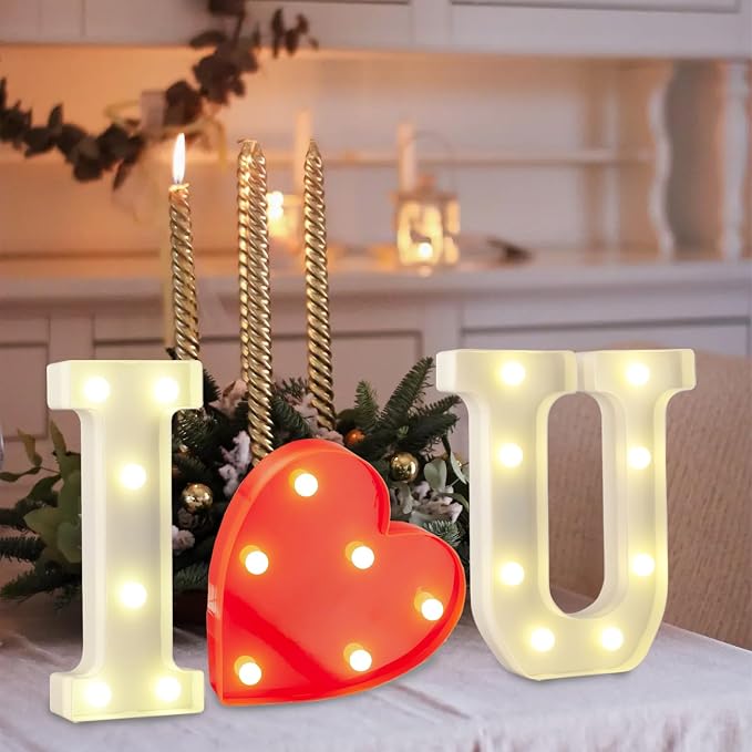 I Love U LED Light Up Letters, Warm White LED Marquee Letters, Battery Powered - Image 4
