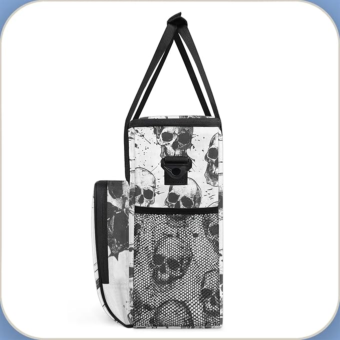 Sugar Skeleton Black White Skull Coffee Maker Carring Bag, Large Insulated - Image 4