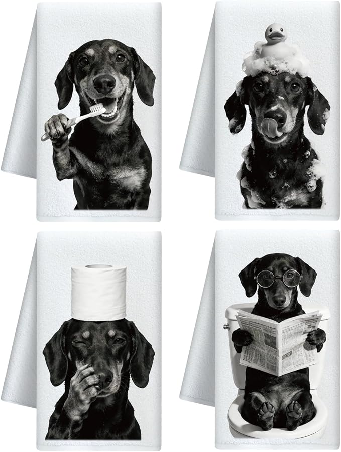 CUTHOLLOW Bath Dachshund Decorative Kitchen Towels Set of 4, 15.74"x23.62" Soft by CUTHOLLOW