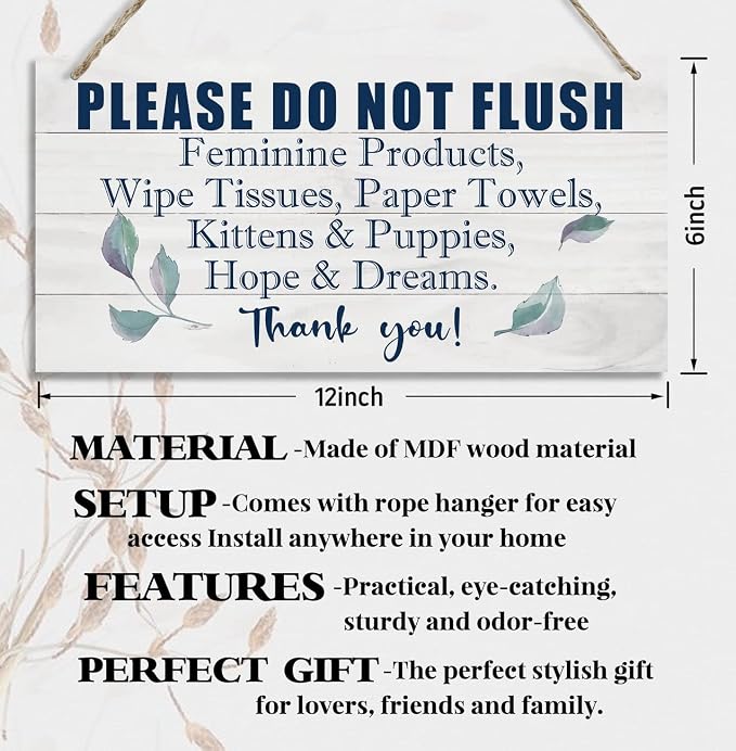 HALUOSI Hanging Printed Wooden Plaque Decor, Bathroom Rules Sign, 'Please Do - Image 2