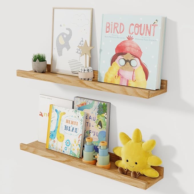 Acovy Solid Ash Wood Picture Ledge Shelf, 24 Inch Wood Floating Shelves by Acovy