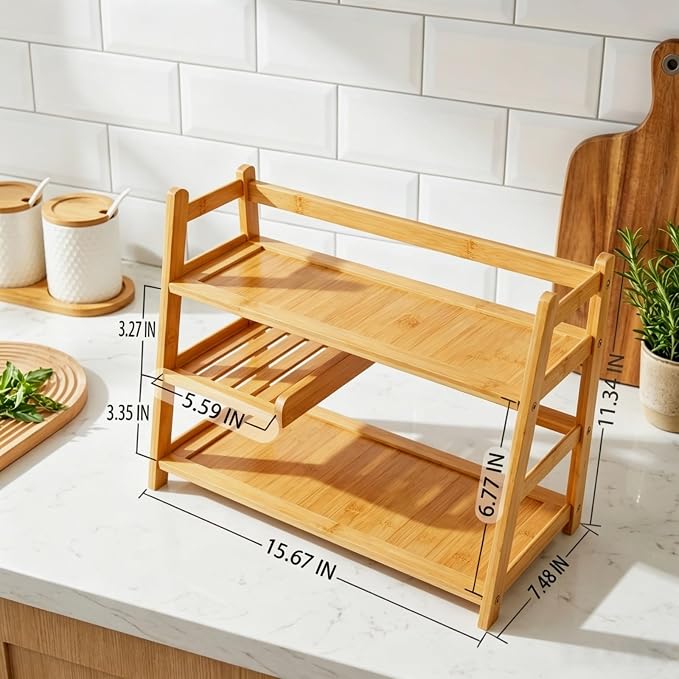 3 Tier Bamboo Matcha & Coffee Station, Countertop Organizer Shelf - Image 2