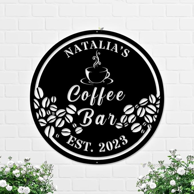 Coffee Bar Metal Wall Art LED Lights, Coffee Lover LED Custom Name Sign - Image 4