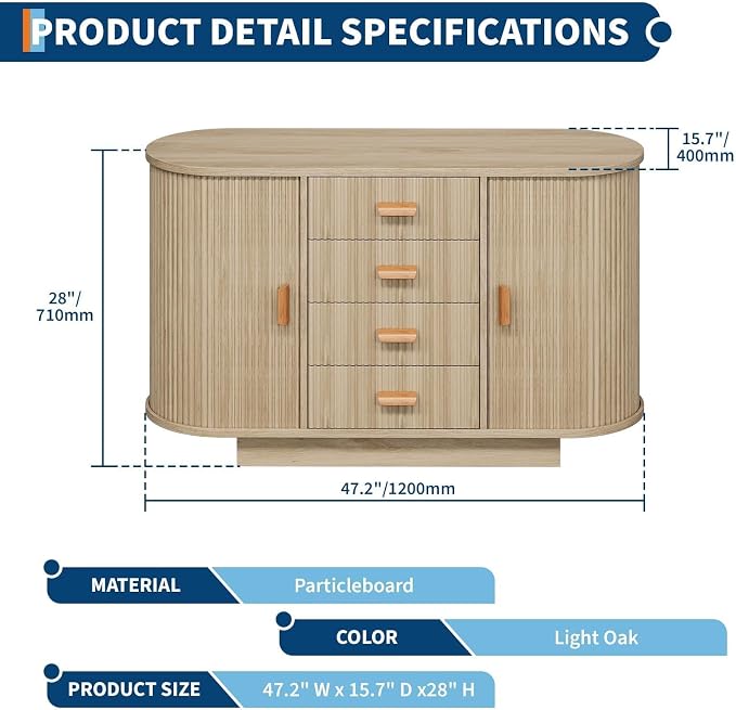 47" Fluted Sideboard Buffet Cabinet - Image 2