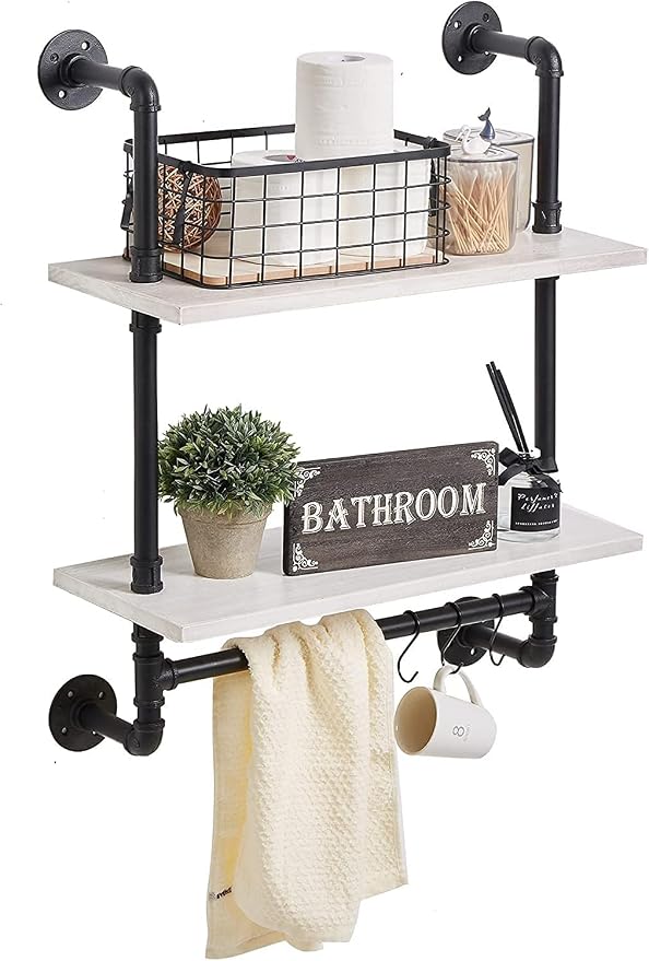 ROGMARS White Floating Shelves for Wall Bathroom 24 Inch, Industrial Pipe - Image 6