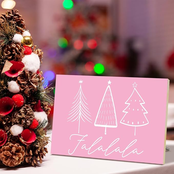Falalala Merry Christmas Signs for Festival Wall Decoration Christmas Tree Wood - Image 4