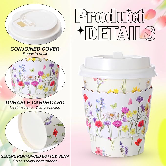 AmazingSpark 48 Sets 8oz Floral Disposable Coffee Cups - Image 4